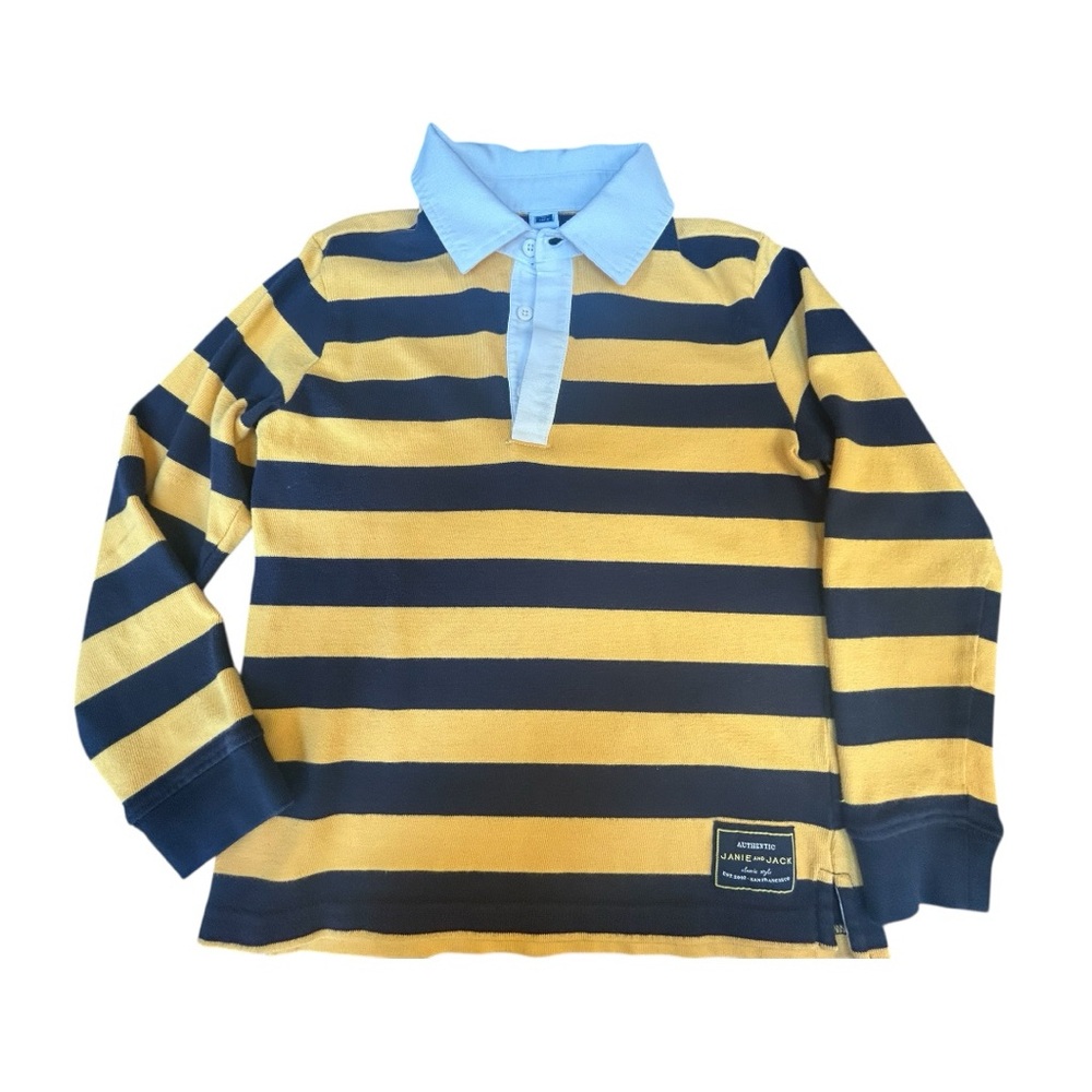 Janie and Jack Yellow and Navy Striped Polo